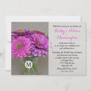 Vow Renewal Zinnias in Masson Jar auf Burlap Einladung