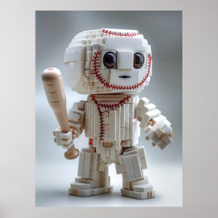 Voxel-Baseball-Maskottchen-Charakter Poster