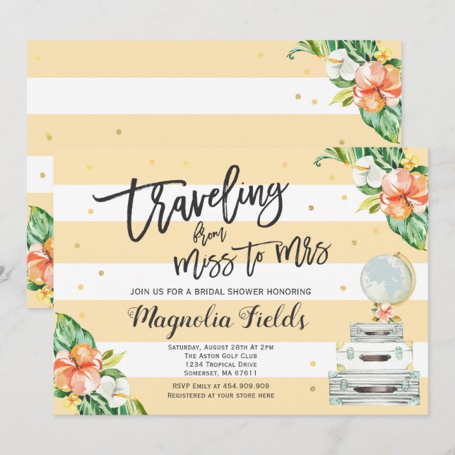Voyage De Mlle À Mme Fête des mariées Invitation (Devant / Derrière)