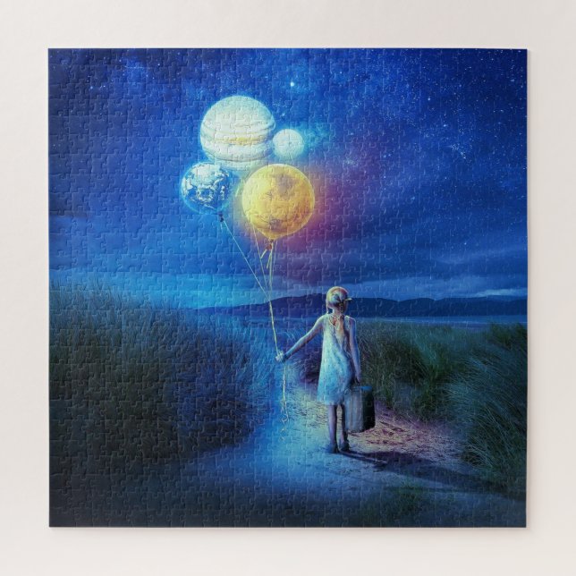 Voyage fille avec ballons Puzzle (Vertical)