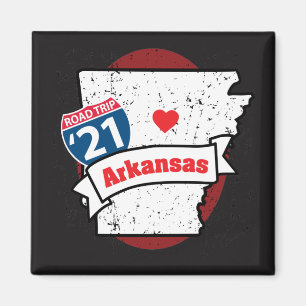 Voyage routier 21 Arkansas - aimant carré (rouge/