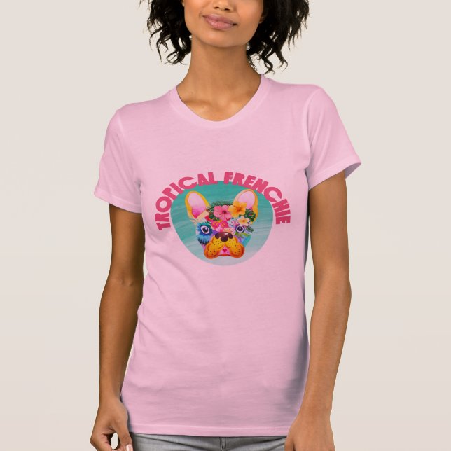 Voyage Tropical Coloré Français Bulldog T-shirt (Devant)