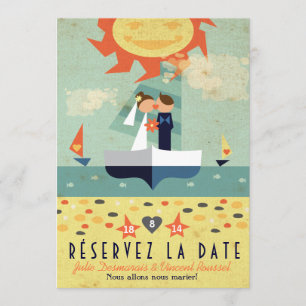 Voyage Vintage Illustration Voilier Réservez Date Einladung