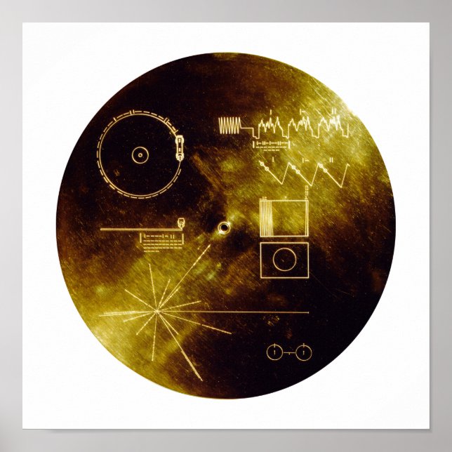 Voyager 1 + 2 Sounds von Earth Record Gold Cover Poster (Vorne)