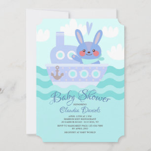 Voyager Bunny Shower Invitation Bleu
