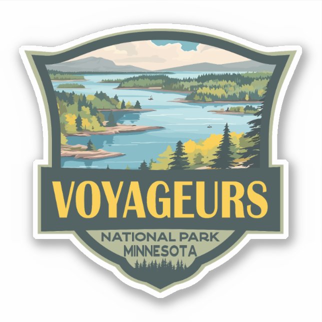 Voyageurs Nationalpark Illustration Retro Abzeiche Aufkleber (Vorderseite)