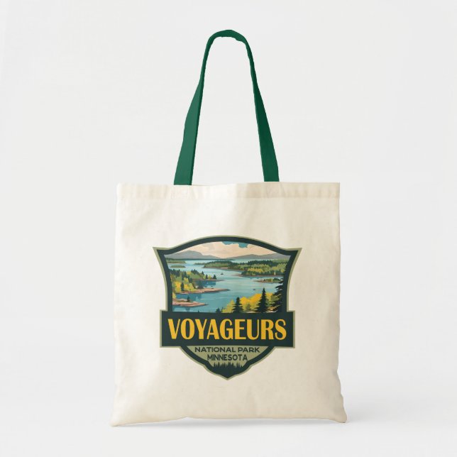 Voyageurs Nationalpark Illustration Retro Abzeiche Tragetasche (Vorne)