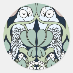 Voysey Art Nouveau Eulen-Nest-Muster-Aufkleber Runder Aufkleber