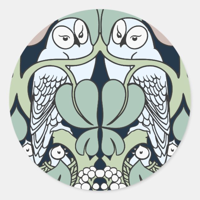 Voysey Art Nouveau Owl Nest Muster Stickers (Vorderseite)