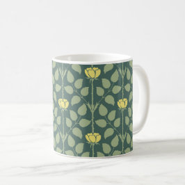 Voyseys Briar-Rose, gelb auf Pine Green Kaffeetasse