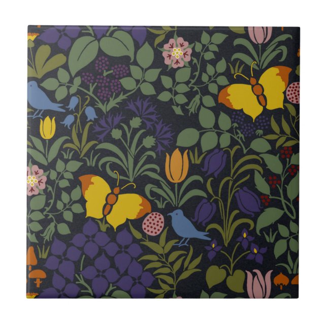Voyseys Wildblumen Keramik Tile Fliese (Vorderseite)