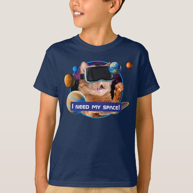 VR Katze im Weltraum T-Shirt (Vorderseite)