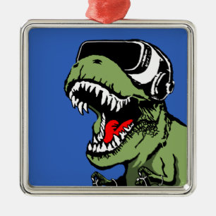 VR T-rex Silbernes Ornament
