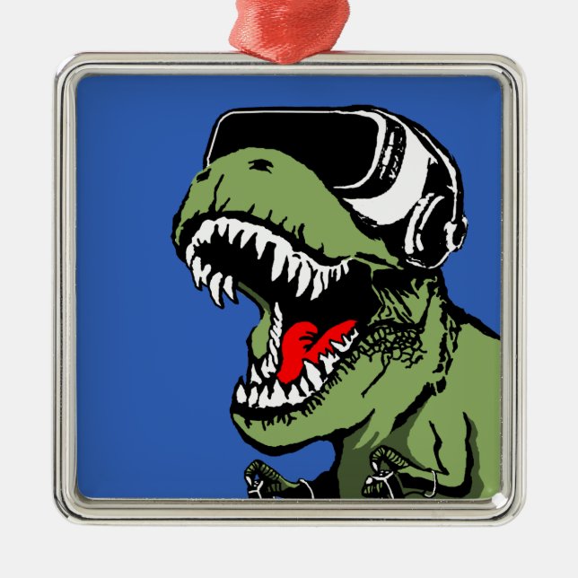 VR T-rex Silbernes Ornament (Vorne)