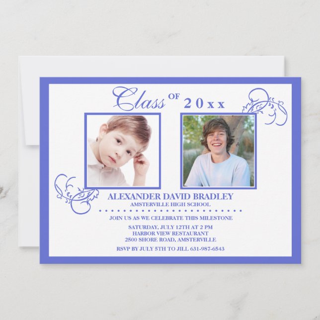Vrai Bleu Photo Graduation Invitation (Devant)