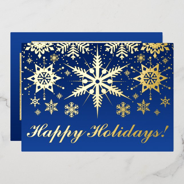 VRAI Gold Foil Joyeuses vacances avec Snowflakes F (Recto/Verso)