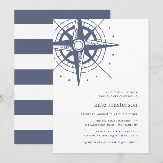 Vrai Nord | Invitation Baby shower nautique (Devant / Derrière)