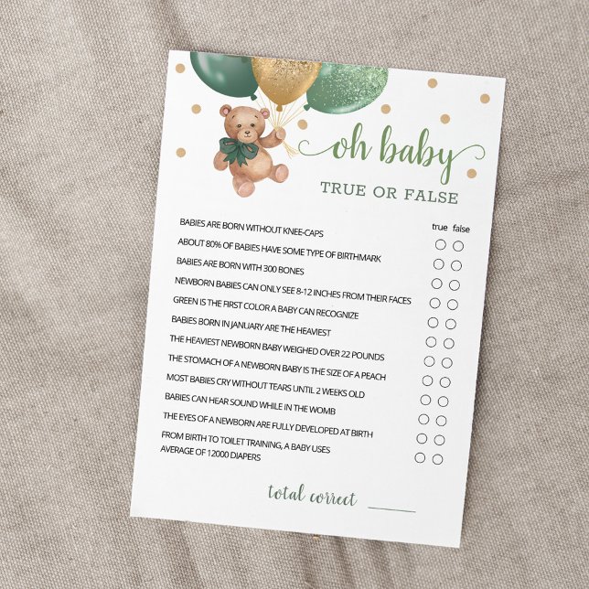 Vrai Ou Faux Faits Baby shower Partie Carte de jeu (Créateur téléchargé)