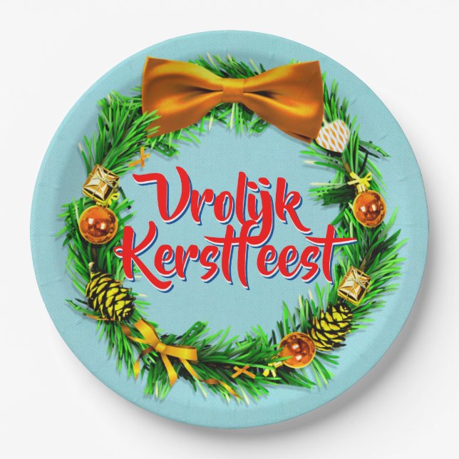 Vrolijk Kerstfeest Niederländisch frohe Weihnachte Pappteller (Vorderseite)