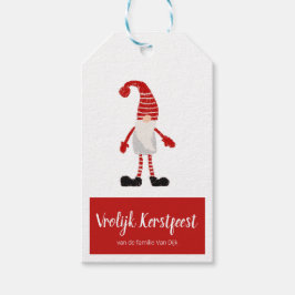 Vrolijk Kerstfeest Rood Grijze Kabouter Nordic Geschenkanhänger