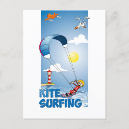 Vrolijke illustratie van een kite surfer postkarte