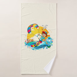 Vrolijke kite surfing illustratie.  badehandtuch