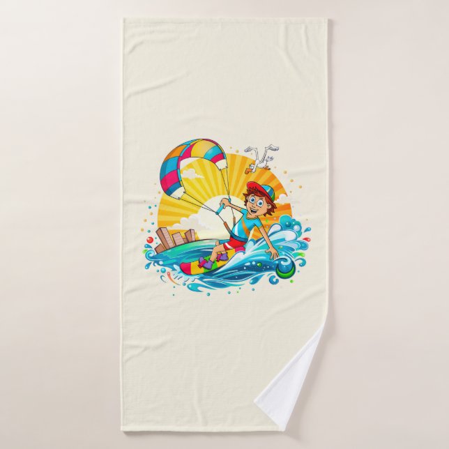 Vrolijke kite surfing illustratie.  badehandtuch (Badehandtuch)