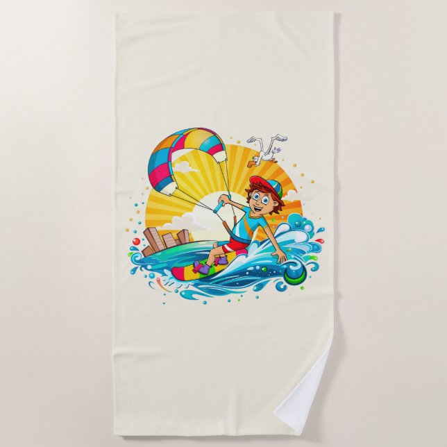 Vrolijke kite surfing illustratie.  strandtuch (Vorderseite)