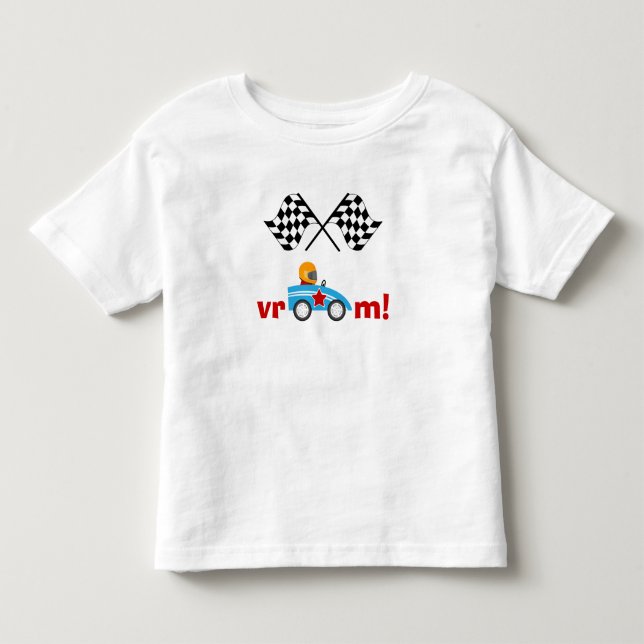 Vroom scherzt Rennen-Auto und checkered Flaggen T Kleinkind T-shirt (Vorderseite)