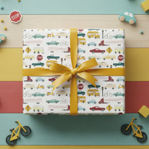 Vroom! Verkehrsplan Autos LKW Bus Fahrrad Bday Geschenkpapier Set