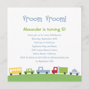 Vroom Vroom Cars Invitation à la fête d'anniversai