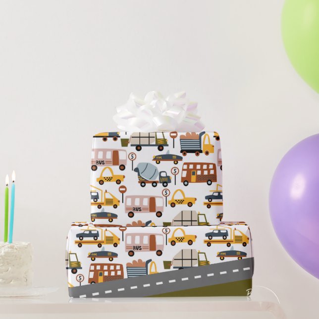 Vroom! Vroom! Pkw und Transportmuster Boy Geschenkpapier (Partygeschenke)