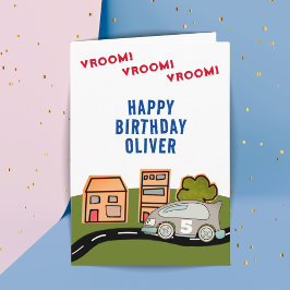 Vroom Vroom Racing Car Road House Happy Birthday Karte