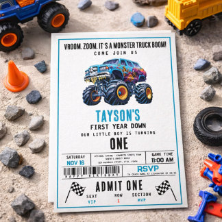 Vroom Zoom Monster Truck Boom | 1. Geburtstag Part Einladung