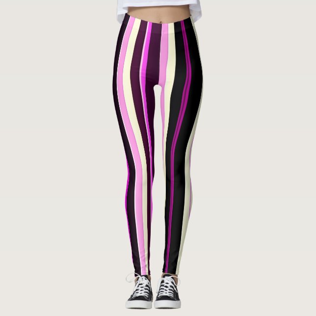 Vrtical Lines Black Pink Amou Isometrisches Muster Leggings (Vorderseite)