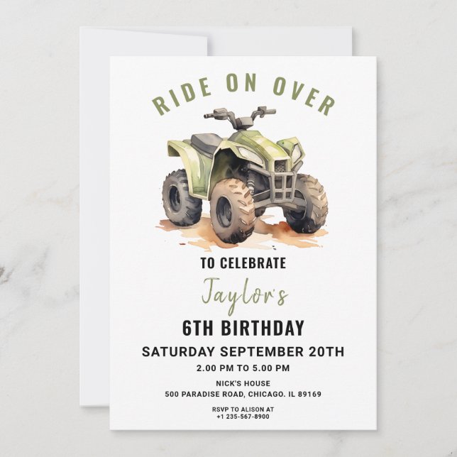 VTT vert modifiable Invitation Anniversaire (Devant)