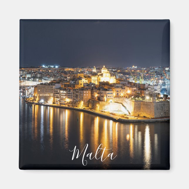 Vue de Trois villes à Malte la nuit Magnet (Devant)
