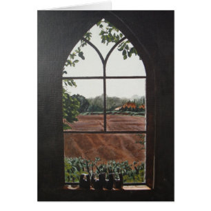 Vue du paysage rural depuis la fenêtre de l'église