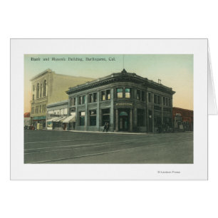 Vue extérieure de la banque et du temple