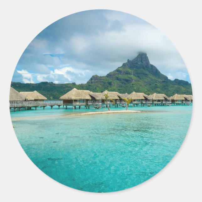 Vue sur l'île Bora Bora autocollant rond (Devant)
