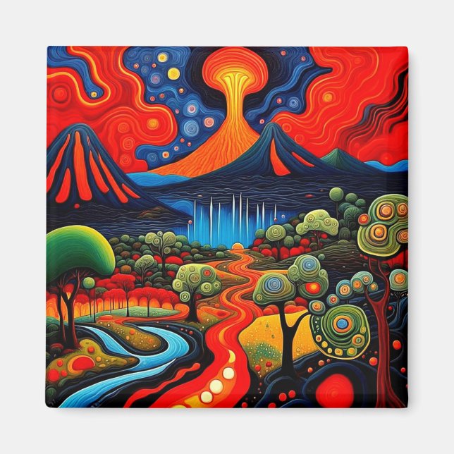 Vulkan in der Nacht 8 Magnet (Vorne)