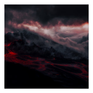 Vulkanische Eruption Lavaflüsse Nachtlandschaft Poster