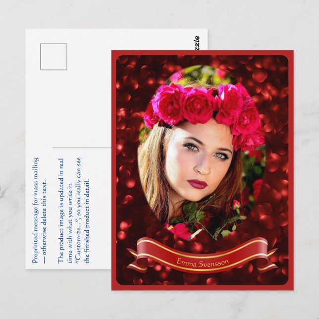 Vykort — Woman in red Postkarte (Vorne/Hinten)