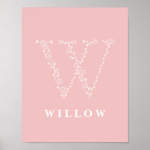 W Botanische florale Monogram Custom Kinderzimmer  Poster