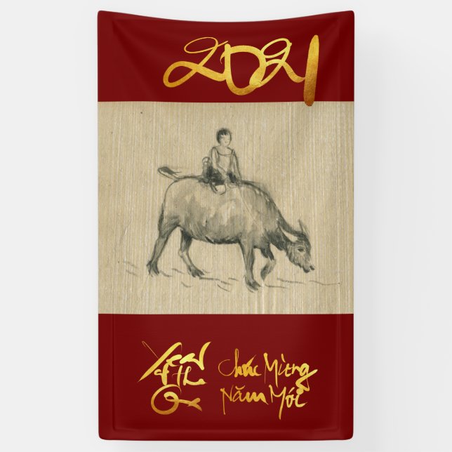 W Buffalo Child Chinese Ox Year 2021 Vertikal B Banner (Vertikal)