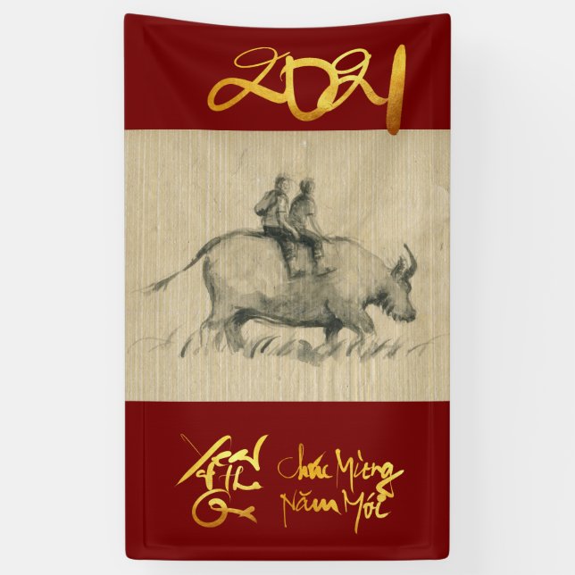 W Buffalo Children Chinese Ox Year 2021 Vertikal B Banner (Vertikal)