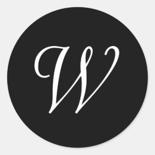 W Cursive Wedding Monogram Schwarz-weiß Stickers
