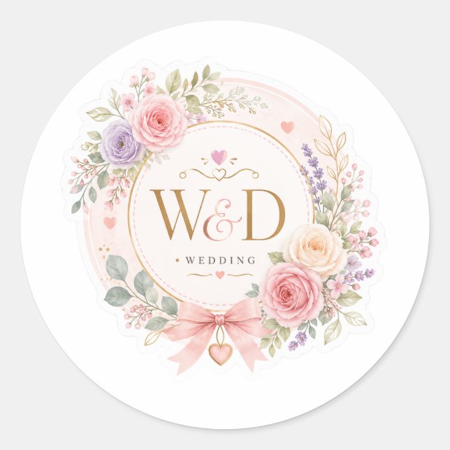 W&D Hochzeit Runder Aufkleber (Vorderseite)