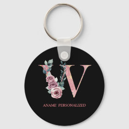W Floral Monogram Name Letters Pink Agate Schlüsse Schlüsselanhänger