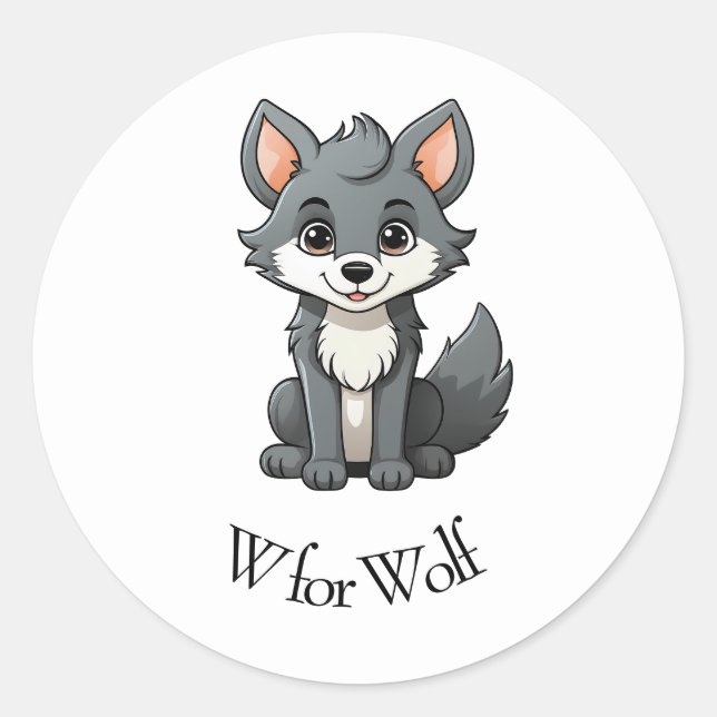 W für Wolf Runder Aufkleber (Vorderseite)